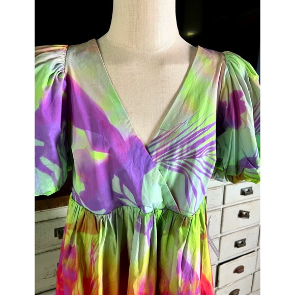 Anthropologie Tracy Reese Puff Sleeve Surplice Dress M - Picture 2 of 9